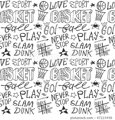 Seamless Pattern with stars, text, ball for Basketball. Seamless Pattern with stars, text, ball for Basketball. 47223456