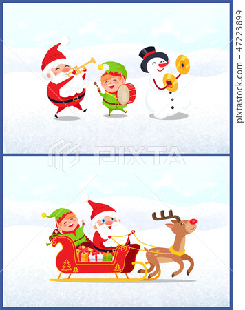 Christmas Characters, Santa with Elf and Snowman 47223899