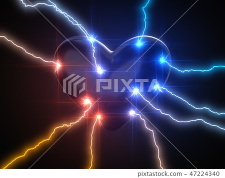 power of love. concept with lightning on heart. 3d illustration 47224340