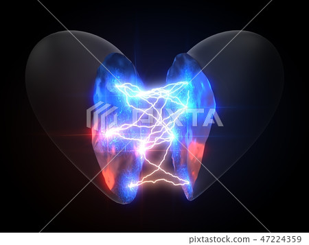 power of love. concept with lightning on heart. 3d illustration 47224359