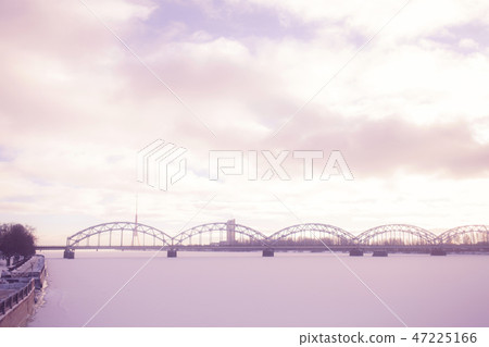 Riga bridge in sunny day. 47225166