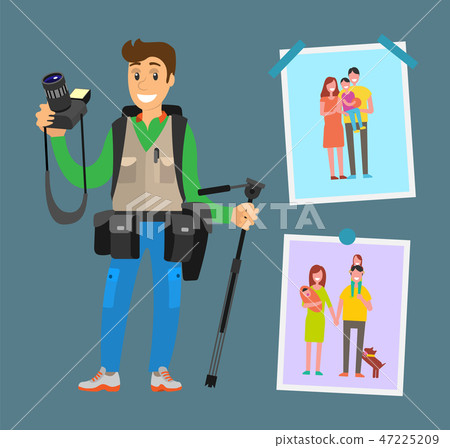Smiling Photographer with Professional Equipment Smiling Photographer with Professional Equipment 47225209