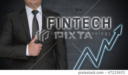 Fintech concept and businessman with thumbs up Fintech concept and businessman with thumbs up 47225655