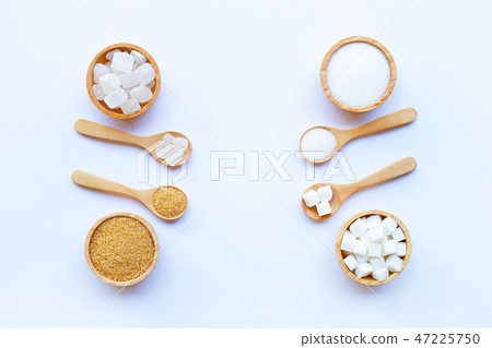 Various types of sugar on white 47225750