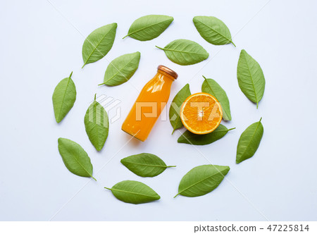 Orange with green leaves and Orange juice Orange with green leaves and Orange juice 47225814