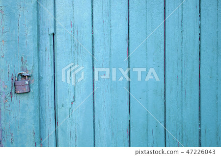 blue aged paint wood door padlock security lock 47226043