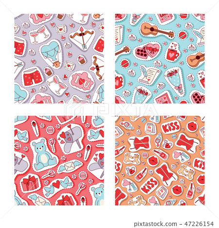 Valentines day vector illustration. Seamless pattern with hearts, bear toys, flowers, birds, arrows Valentines day vector illustration. Seamless pattern with hearts, bear toys, flowers, birds, arrows 47226154