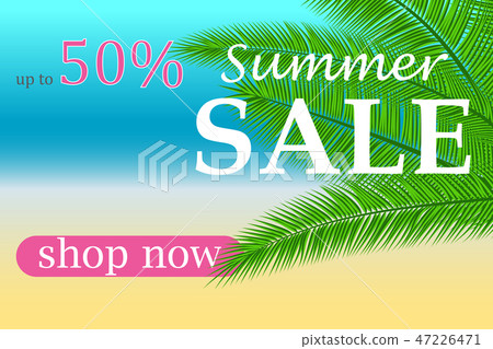 Sale banner with palm leaves. Summer Sales design 47226471
