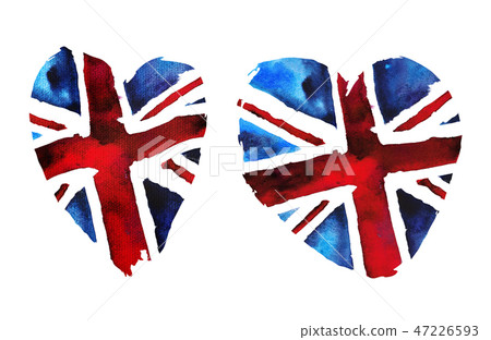 Watercolor Flag of Great Britain in the shape of a heart. Watercolor Flag of Great Britain in the shape of a heart. 47226593