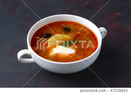 Portion of traditional ucrainian solyanka soup Portion of traditional ucrainian solyanka soup 47226681