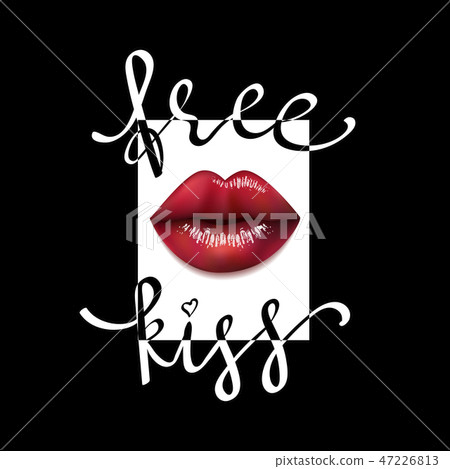 Free kiss slogan print with realistic 3D lip Free kiss slogan print with realistic 3D lip 47226813