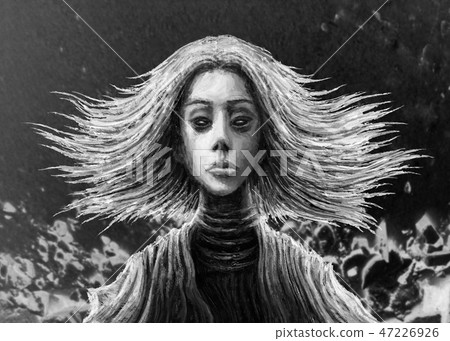 Magic girl with flowing hair in front. 47226926