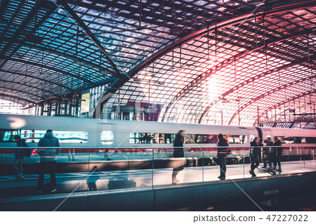 People waiting for train on railroad plattform, People waiting for train on railroad plattform, 47227022