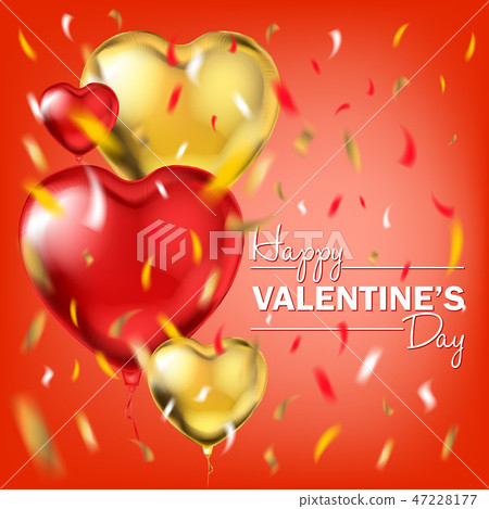 Happy Valentines Day and gold red foil balloons - Stock Illustration ...