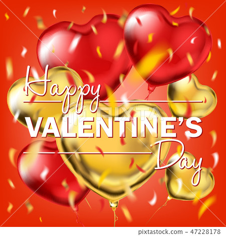 Happy Valentines card and gold red foil balloons - Stock Illustration ...