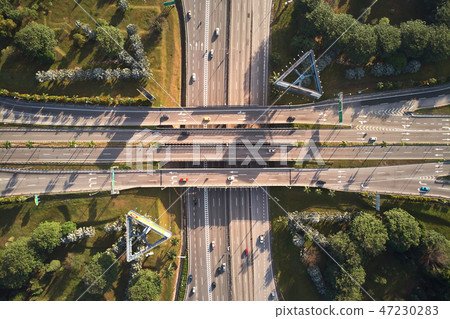 Aerial shot of a motorway with cross pattern Aerial shot of a motorway with cross pattern 47230283