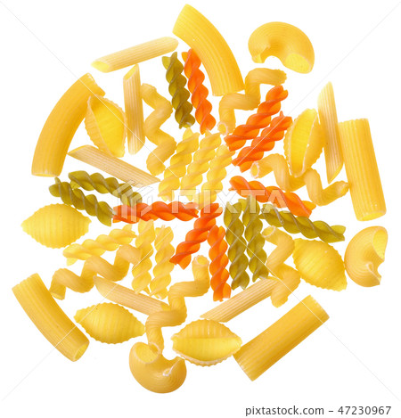 Fusilli tricolor pasta set isolated 47230967