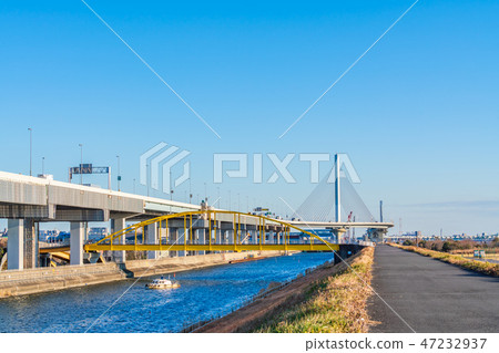 Ayase River and Metropolitan Expressway Katsushika Harp Bridge 47232937