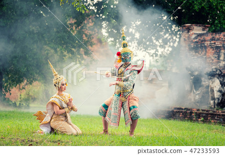 Art culture Thailand Dancing in masked khon Art culture Thailand Dancing in masked khon 47233593