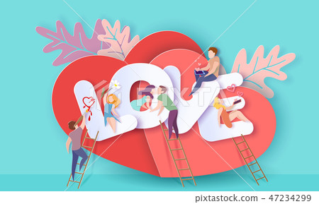 Valentines day card with couple in love heart 47234299