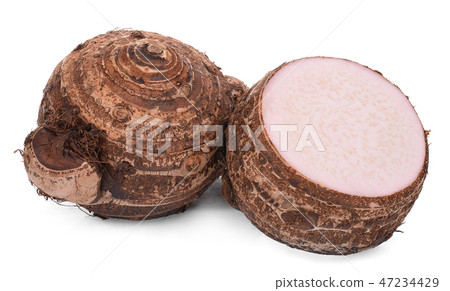 whole and half taro isolated on white background whole and half taro isolated on white background 47234429