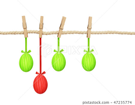 Cotton rope and four pins with Easter painted eggs Cotton rope and four pins with Easter painted eggs 47235774