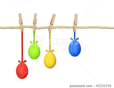 Cotton rope and four pins with hanging Easter eggs Cotton rope and four pins with hanging Easter eggs 47235776