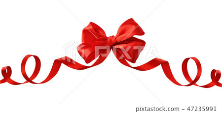 Red satin ribbon bow with twisted ends 47235991