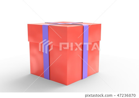 gift box red color with blue ribbon isolated 3d illustration 47236870
