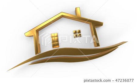 Real estate icon gold material with wave curve 3d illustration 47236877