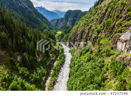 Summer Alps mountain landscape with river 47237546