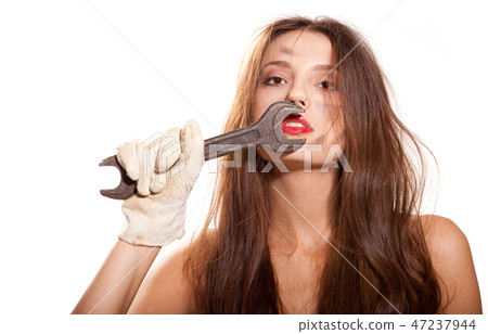 woman and wrench woman and wrench 47237944