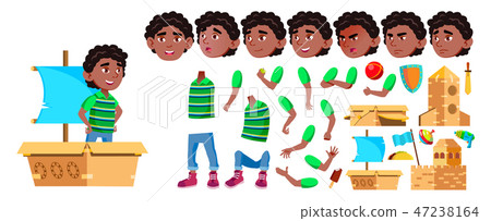 Black, Afro American Boy Kindergarten Kid... - Stock Illustration ...