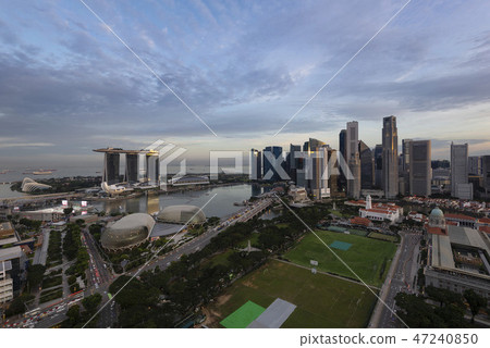 Singapore Marina Bay Aerial View during Sunset 47240850