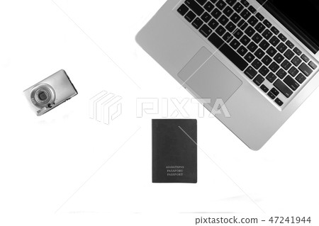 Preparing for travel. Camera, tablet passport Preparing for travel. Camera, tablet passport 47241944