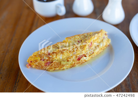 breakfast omelette, scrambled eggs on Table breakfast omelette, scrambled eggs on Table 47242498