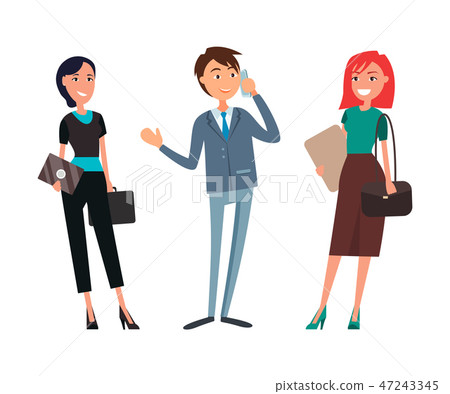 Businessman Talking on Phone Businesswoman Smiling 47243345