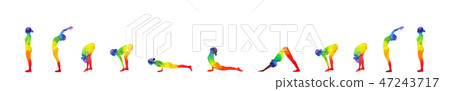sun salutation A, surya namaskar A, watercolor sun salutation A, surya namaskar A, watercolor 47243717