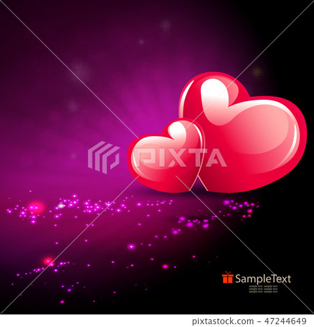 Dark purple composition with glitter and two red hearts, 47244649