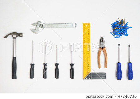 Tools and nails in composition on white background 47246730