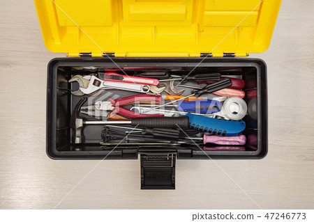 Box with tools on white background Box with tools on white background 47246773