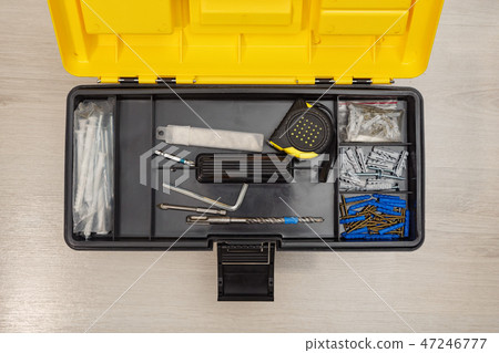 Instrument box on wooden table 47246777