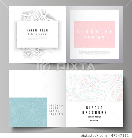 The vector illustration of the editable layout of two covers templates for square design bifold 47247111