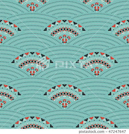 Tribal art seamless pattern. Ethnic geometric print. Mosaic colorful repeating texture. Tribal art seamless pattern. Ethnic geometric print. Mosaic colorful repeating texture. 47247647