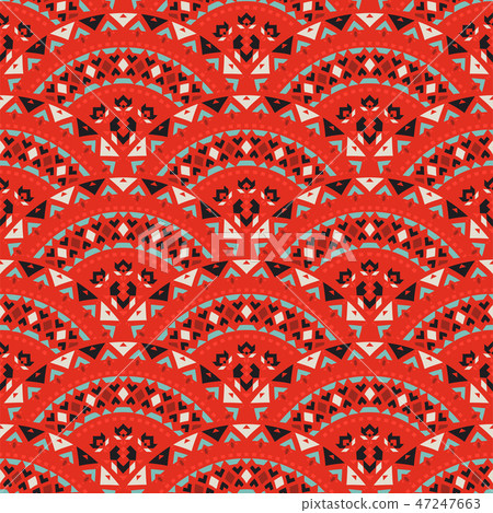 Tribal art seamless pattern. Ethnic geometric print. Mosaic colorful repeating texture. Tribal art seamless pattern. Ethnic geometric print. Mosaic colorful repeating texture. 47247663
