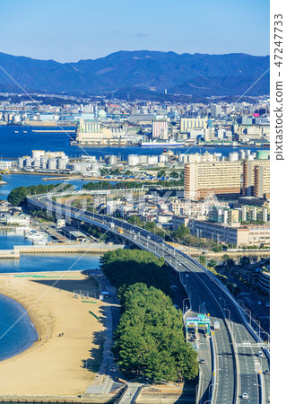 moden city skyline aerial view in Fukuoka Japan moden city skyline aerial view in Fukuoka Japan 47247733