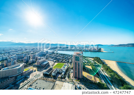 moden city skyline aerial view in Fukuoka Japan 47247747