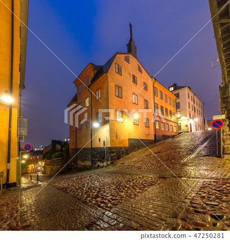 Night street in Stockholm, Sweden 47250281