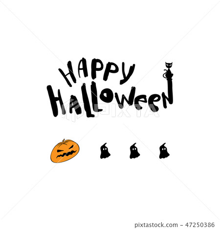 Happy Halloween Text Banner, Vector. 47250386