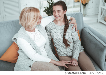 Top view of a cheerful pretty girl smiling 47252242